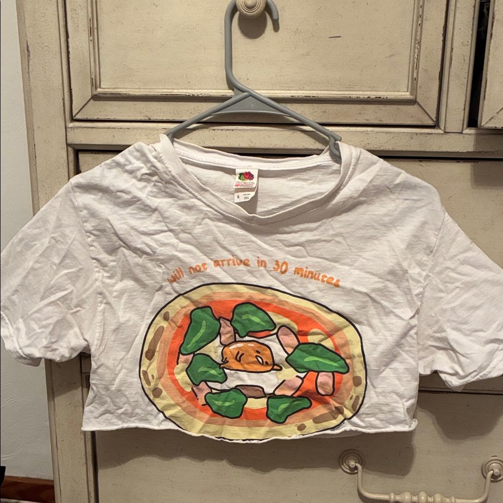 Fruit of the Loom White Crop Top with Pizza Design